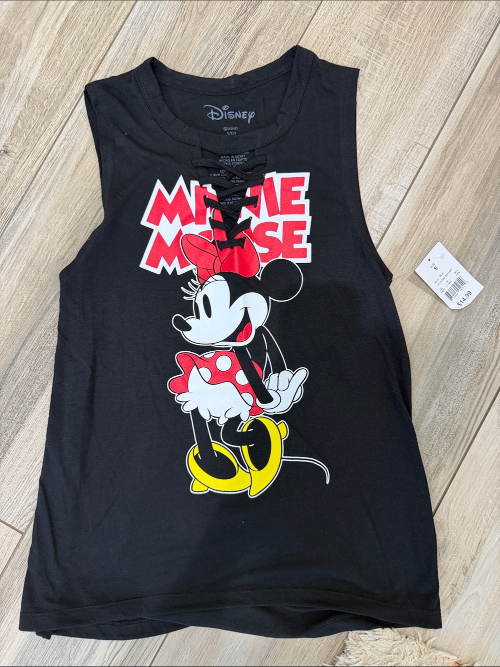 NWT Disney Black Minnie Mouse Lace-Up Graphic Tank Top